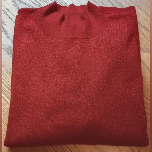 Draper's & Damons Red Metallic Mock Turtle Neck Women's Sweater Plus Size 2X - Picture 6 of 15